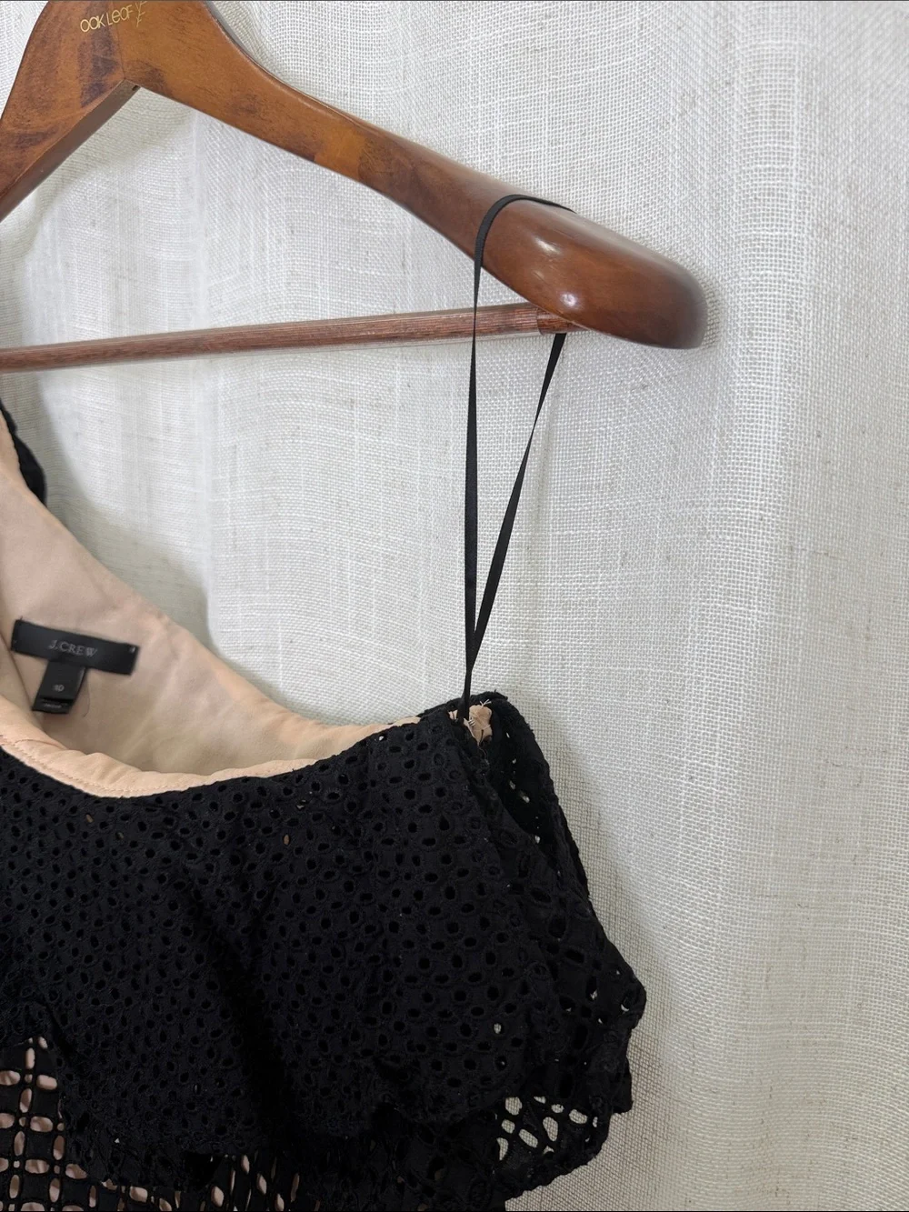 J. Crew Eyelet Black One-Shoulder Lace Overlay Top Size 10 Excellent Condition